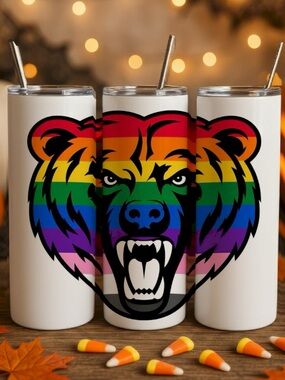 White Stainless Steel Tumbler with Chicago Bears celebrating PRIDE Graphic